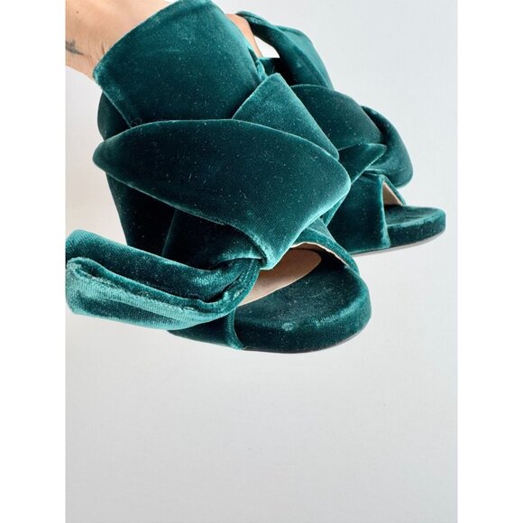 NWOB N.21 Dark Green Velvet Bow Knotted Peep Toe High Heel Mules, Size 36 - Picture 5 of 16